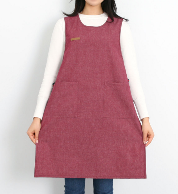 더데님 끈앞치마 롱프리 끈타입 국산 어린이집 보육교사 유치원 선생님 실습 원피스 데님 카페 공방 앞치마 린다스 에이프런샵, 1개, 롱_와인