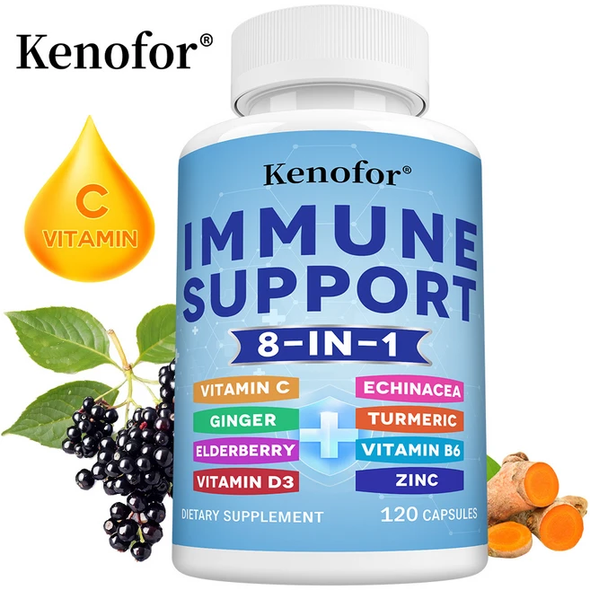 8 in 1 에키네시아 비타민 C와 아연 50mg 비타민 D 5000IU 커큐민과 생강 B6 엘더베리 함유, 3개, 60회분 - 쿠팡