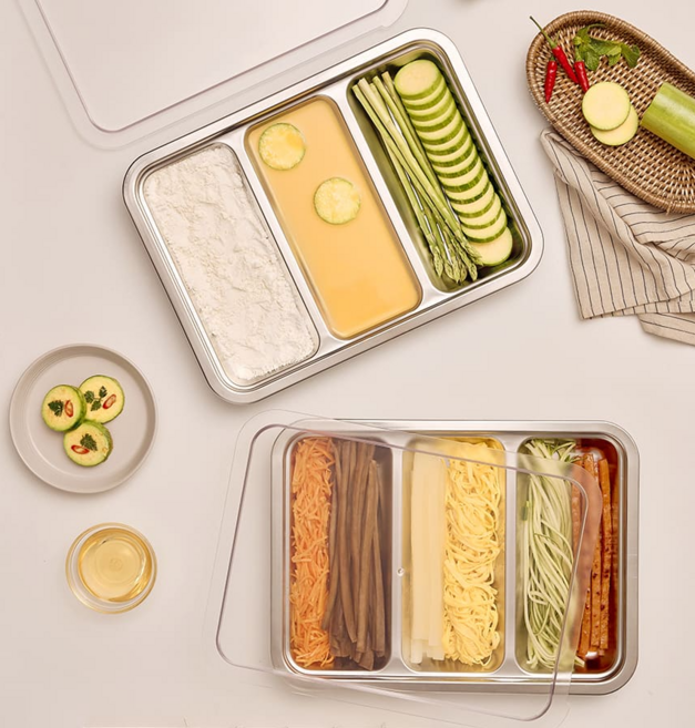 바겐슈타이거 무연마제 스텐 사각 트리플 트레이 김밥재료보관 35.5cm x 26.5cm 2개