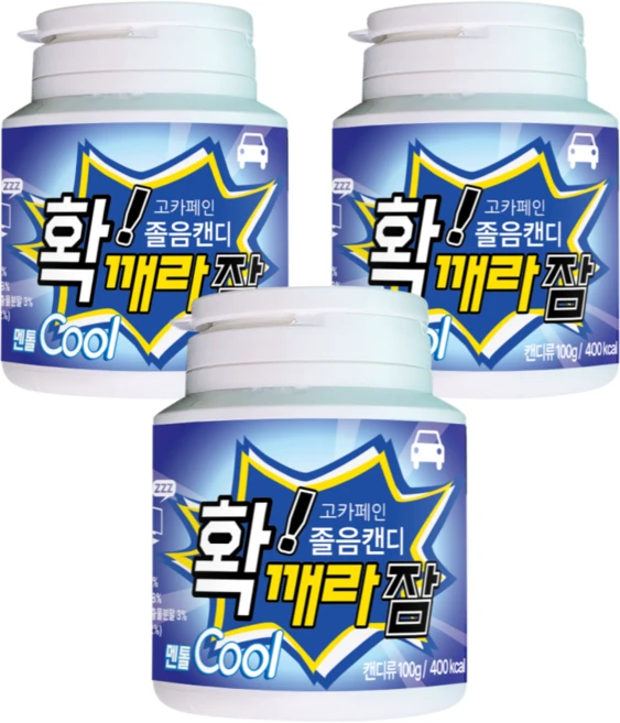 고카페인 확깨라잠 비타민 졸음캔디 츄어블 100g 멘톨쿨, 3개 - 쿠팡