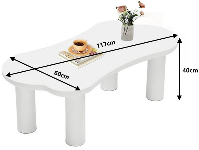 簡約白色橢圓形咖啡桌 117cm x 60cm x 40cm, 白色