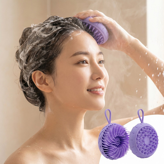 슈나온 시원한 두피 스케일링 마사지 실리콘 샴푸 브러쉬, 1개, 라벤더 미스트