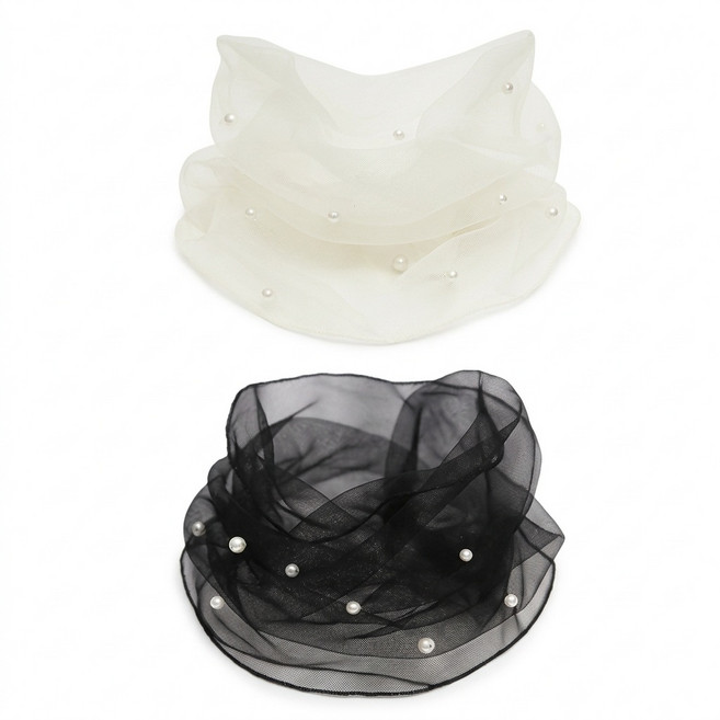 1+1 진주 망사 넥워머 목주름 목가리개 시스루 스카프