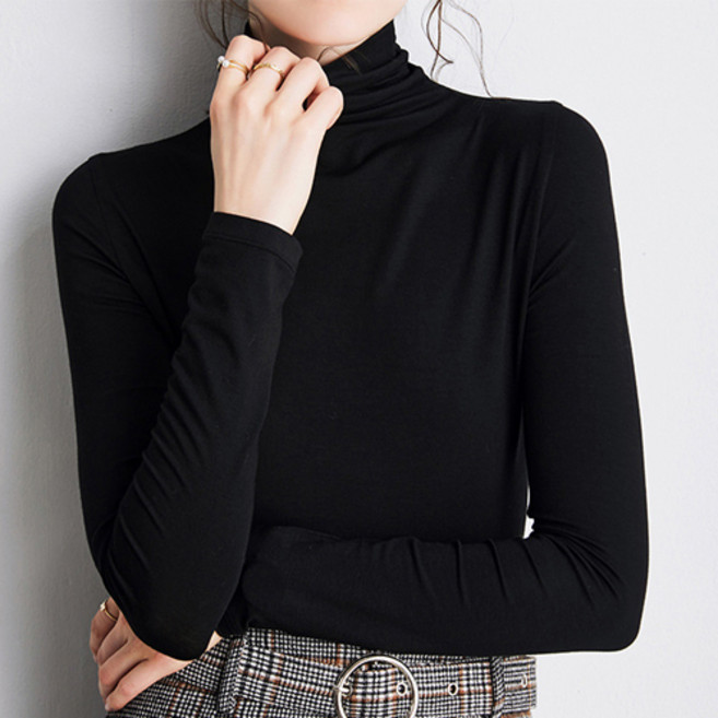 데일로엔 여성용 모달 코튼 이너 하이넥 긴팔 티셔츠