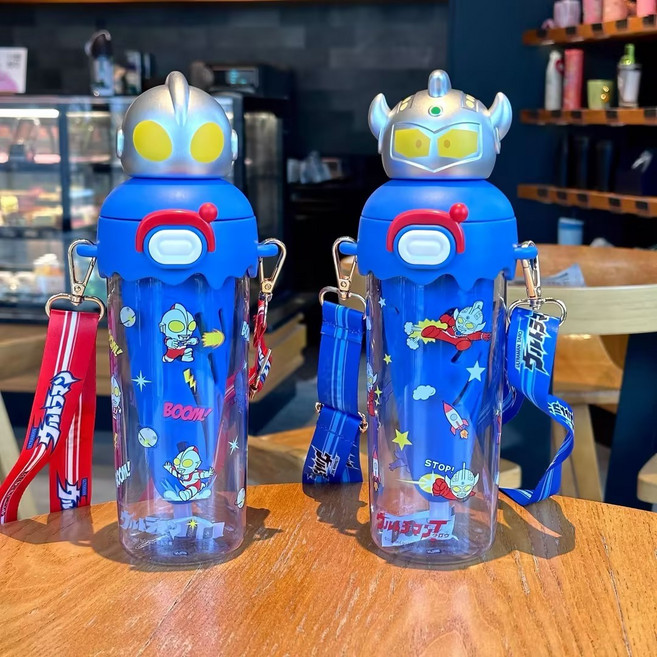 밀크카 울트라맨 타로 빨대컵 어깨끈 트라이탄물병 방지 물병 차 분리, 1개, 550ml