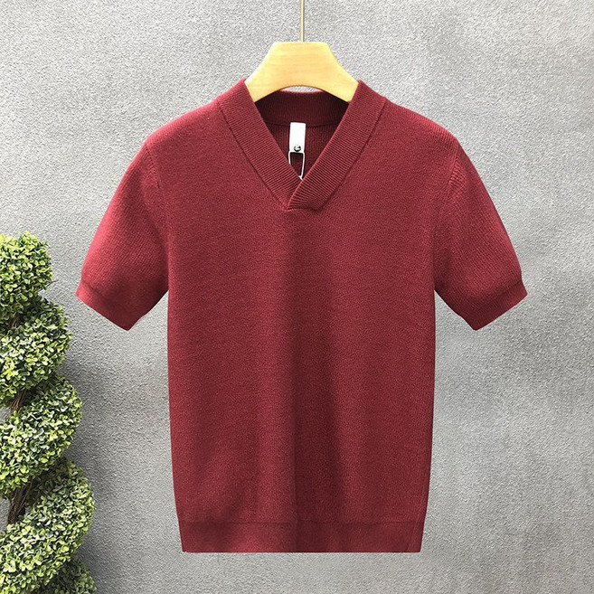 메인워크 남성 빅사이즈 브이넥 니트 반팔티 봄가을 간절기 스판 패션 스웨터 이너 데일리 빈티지 비즈니스 아우터 상의