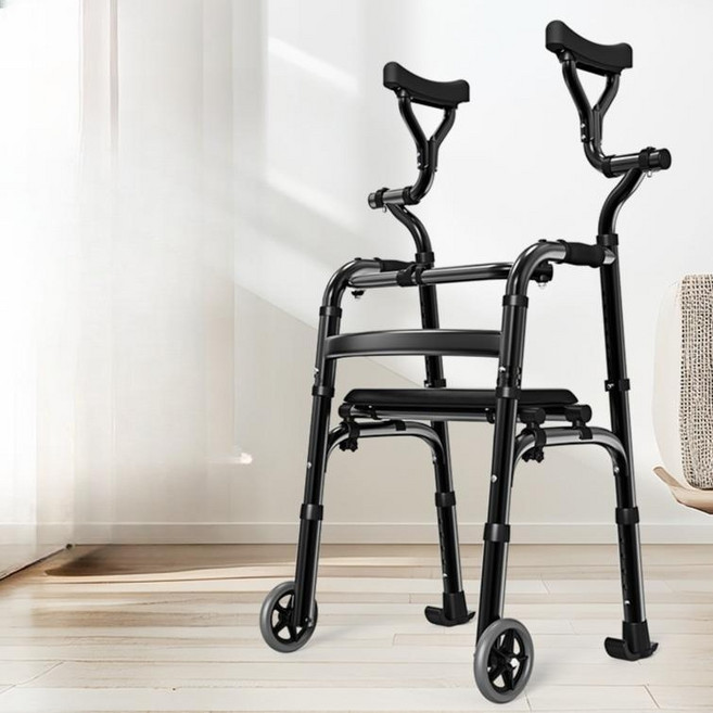 어른 노인유모차 어깨 받침 접이식지팡이, 2륜 가죽변기시트, 1개