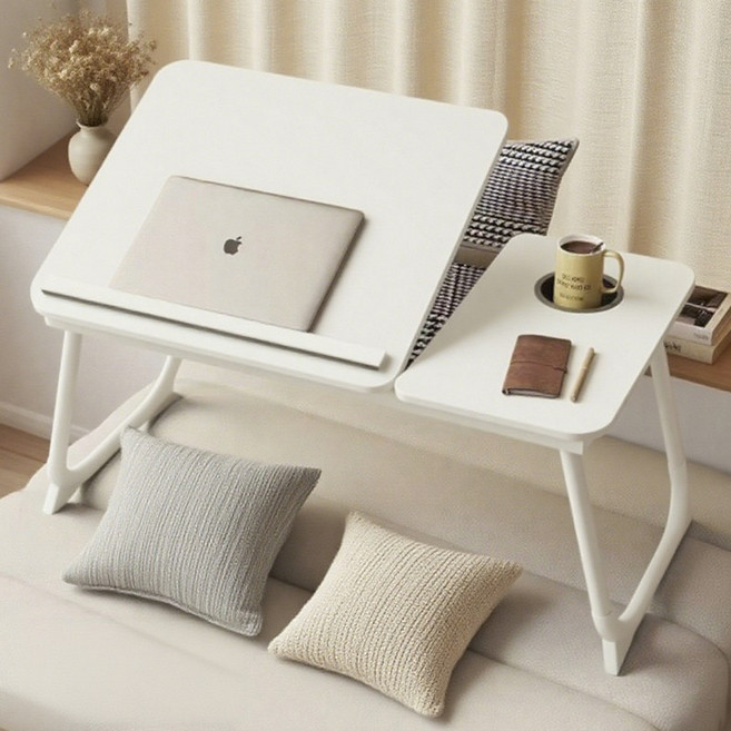 5단 각도조절 접이식 침대 테이블 멀티 노트북 베드 트레이 좌우 분리형 책상 68x40x25cm, 화이트