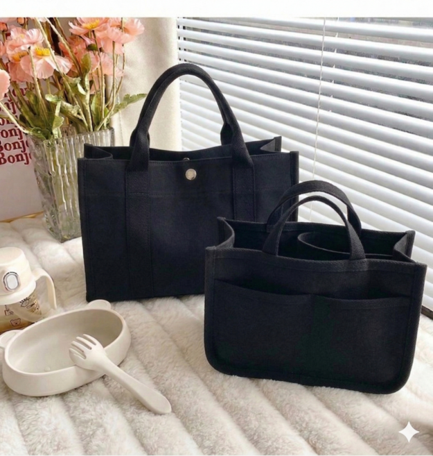 엘리베베 데일리 멀티 포켓 캔버스 기저귀백+이너백 세트, 메탈올블랙