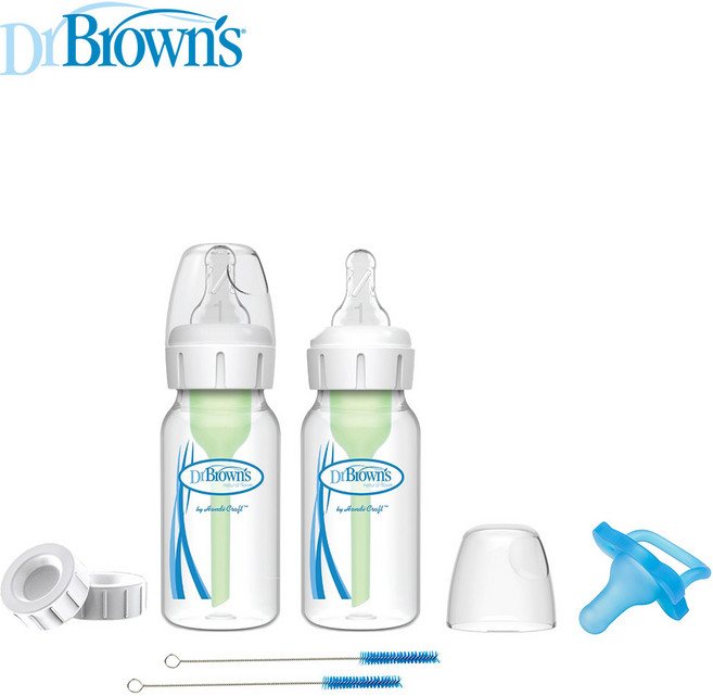 닥터브라운 내로우넥 PP 젖병 (젖병2 젖꼭지2 통기솔2 젖병마개2 쪽쪽이1), 2개, 120ml, 흰색