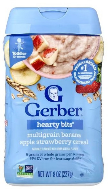 거버 Hearty Bits 멀티그레인 시리얼 12 개월 이상 유아용 (8oz), 바나나 사과 딸기, 227g, 1개