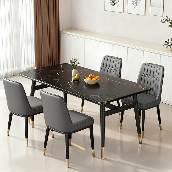 북유럽풍 4인용 식탁 대리석 패턴 테이블 W1004, 블랙