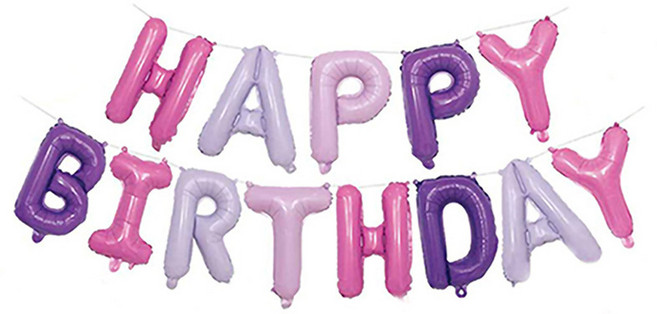생일글자풍선 16인치 해피벌스데이, 핑크퍼플
