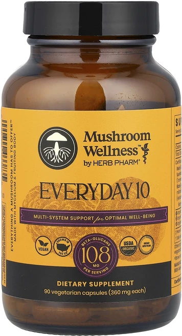 건강에 좋은영양제 Herb Pharm Mushroom Wellness™ Everyday 10 베지 캡슐 90정 지금구입하세요 곧품절되요, 1개 - 쿠팡