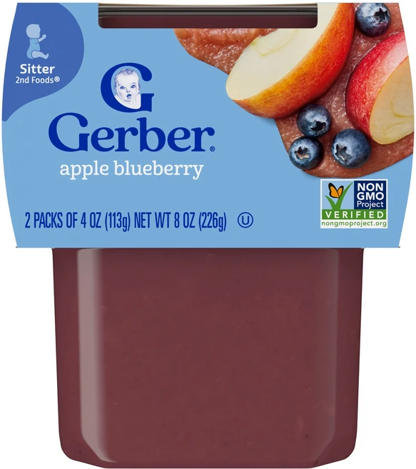 Gerber 2nd Foods® 시터 애플 블루베리 2팩 개당 113g(4oz) Gerber (거버), Gerber, 2nd Foods®, 시터, 애플 블루 - 쿠팡