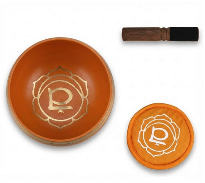 冥想頌缽套裝 含木槌及墊, 橙-腹輪, 1個