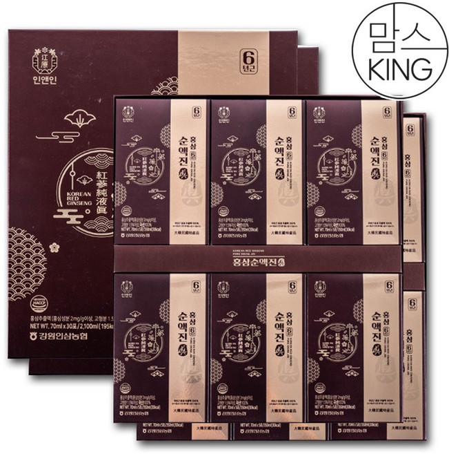 [맘스킹][강원인삼농협] 6년근 홍삼 홍삼추출액 홍삼순액진 70mlX60포, 60개