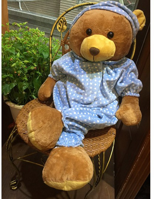 【TEDDY HOUSE泰迪熊】玩具玩偶公仔絨毛娃娃 泰迪熊睡衣熊(藍.大), 1個, 棕色藍衣, 60cm