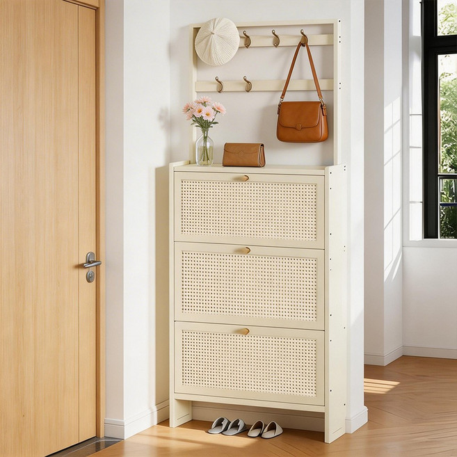 좁은현관슬림신발장 70CM 신발장수납장, 5단, 아이보리