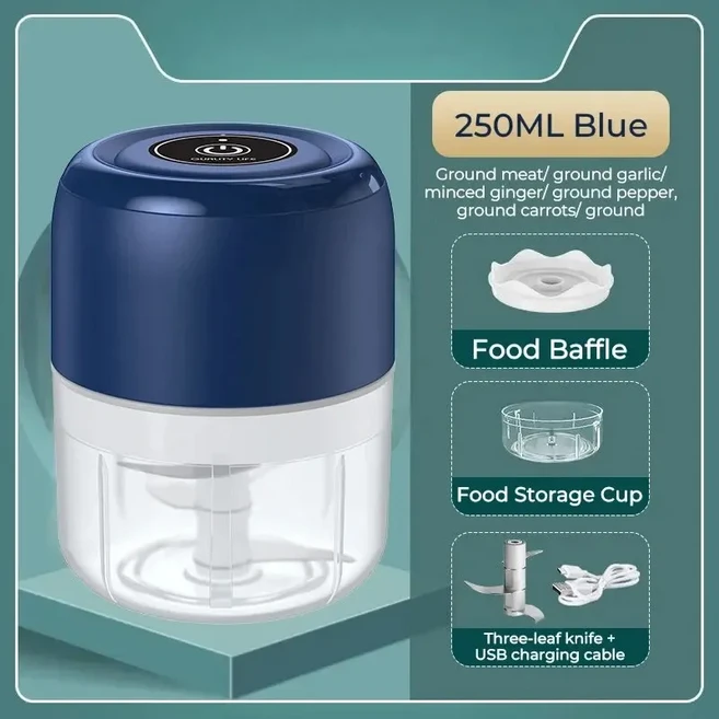 무선 전기 미니 마늘 프레스 보조 식품 기계 소형 Ha 가정용 주방 도구 연마기 후추 250ml, [01] 파란, 1개