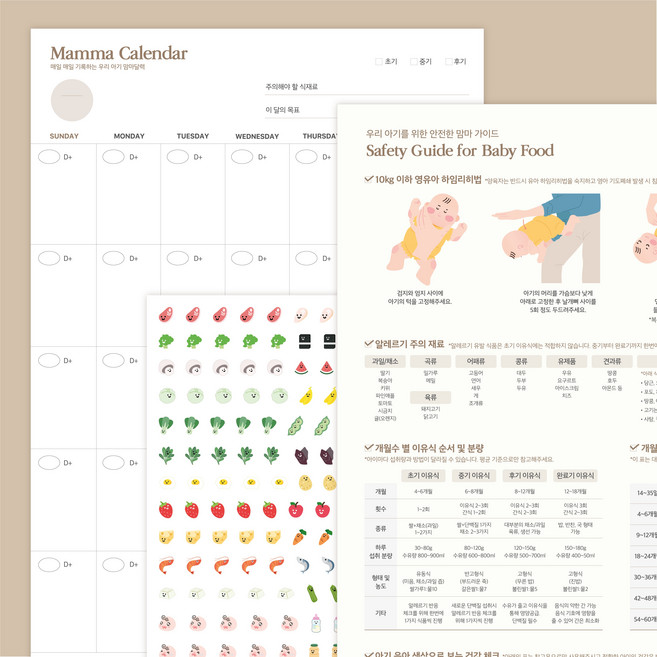 런치타임pm 이유식달력 큐브 토핑 식단표 13장 + 가이드 포스터 + 재료스티커 3종세트 (1년치), 1세트
