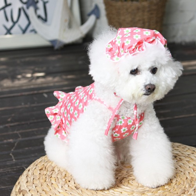 [에이미러브즈펫] 바람난강아지 플라워나시+핑크 모자 (Free) S M L XL 2XL, 1개