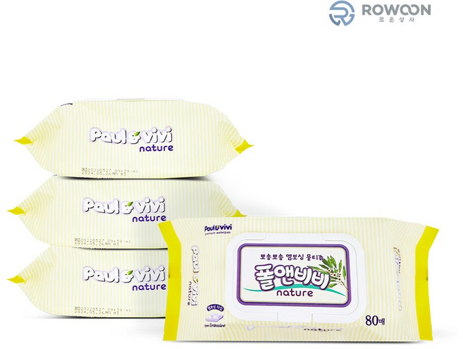 폴앤비비 캡형 엠보싱물티슈 80매 10팩 저자극 물티슈 다용도 물티슈, 80개입, 10개