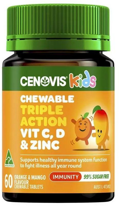 호주 세노비스 Cenovis Kids Chewable Vit C D & Zinc 어린이 트리플 액션 비타민C D & 아연 츄어블, 5개, 60정
