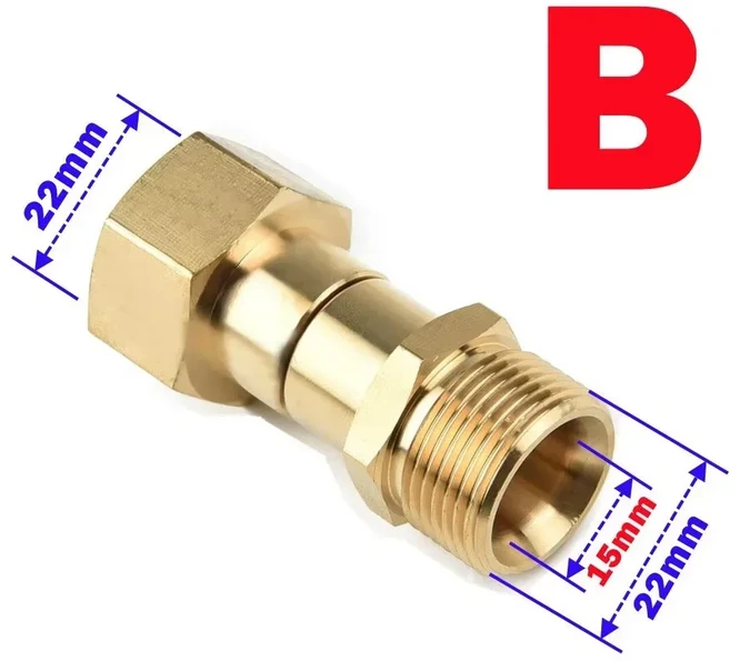 360도 회전 압력 세척 호스 조인트 M22-14/15 엉킴 방지 솔리드 브래스 스프레이 건 어댑터, 01 M22-15