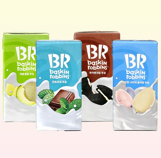 배스킨라빈스 멸균우유 4종 x 6개입 (멜론민초쿠키솜사탕), 24개, 190ml