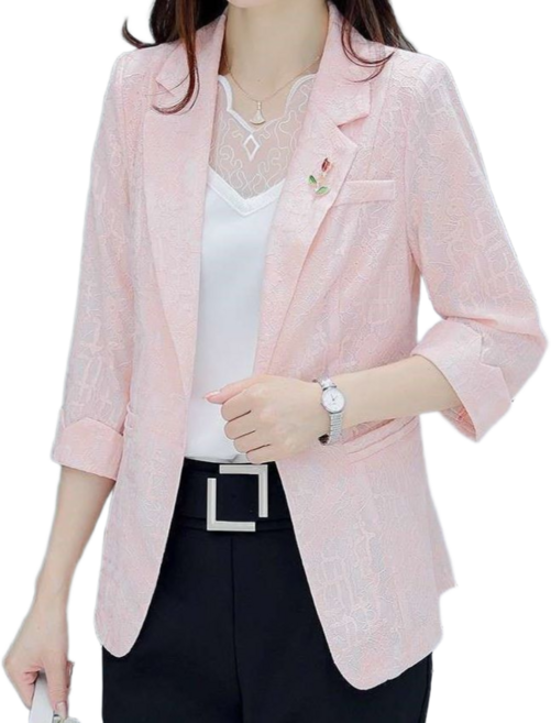 여성 레이스 정장 재킷 여름 얇은 원버튼 슬림핏 7부 소매정장 상의