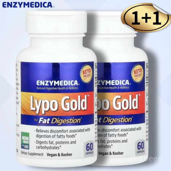 엔자이메디카 리포골드 지방 소화 효소 60캡슐 2병 아밀라아제 리파아제, 60정, 2개 - 쿠팡