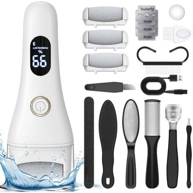 Hoxida 발각질 제거기 굳은살 발바닥 관리 갈라짐 전기 각질 대형 연마 헤드 3단계 속도 발 페디큐어 면도기 스크러버 방수 도구 파일 건조한 피부 균열, White