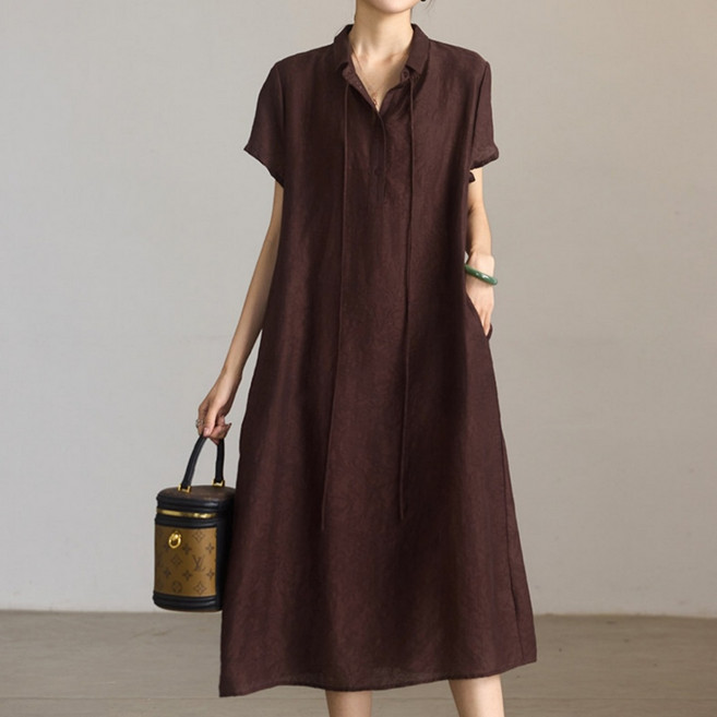 LUNATURE 여성 여름 순색의 원피스 무지 루즈핏 브이넥 세련된