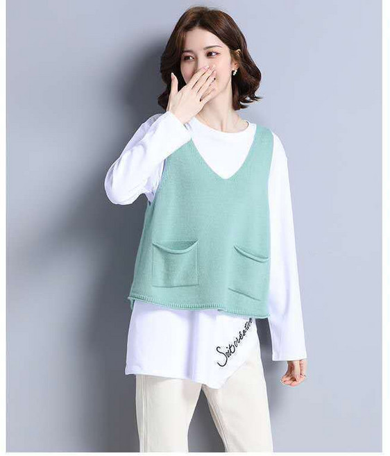 寬鬆大碼針織背心 馬甲女 秋冬新款毛衣背心 外穿針織衫