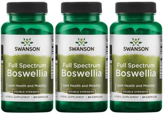 Swanson 스웬슨 더블 강도 보스웰리아 허브 보충제 관절 지원 - 유연성과 이동성 지원을 위한 아유르베다 세라타 수지로 제조됨 60캡슐 각각 800mg 3팩, 60정