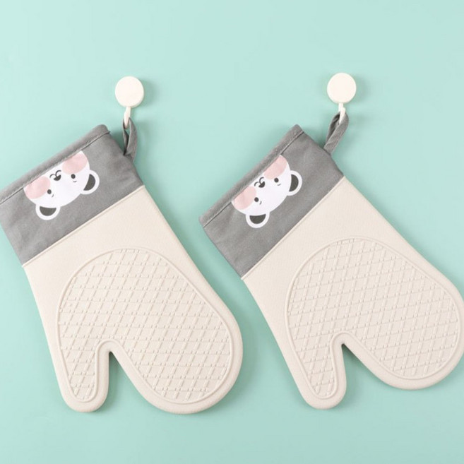 矽膠隔熱手套 廚房烘焙烤箱防燙手套, 灰白色,超值組合, 2個