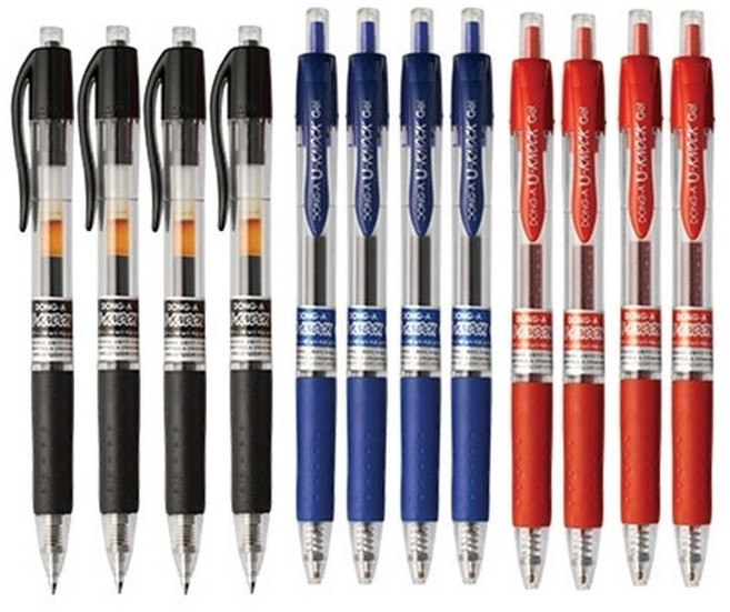 동아 유노크 젤잉크 중성 볼펜 0.7mm U-KNOCK, 1통, 혼합12(흑4청4적4)