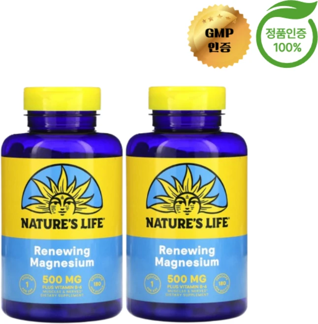 1+1 네이처스 라이프 재생 마그네슘 500mg 베지 캡슐 180정, 2개 - 쿠팡