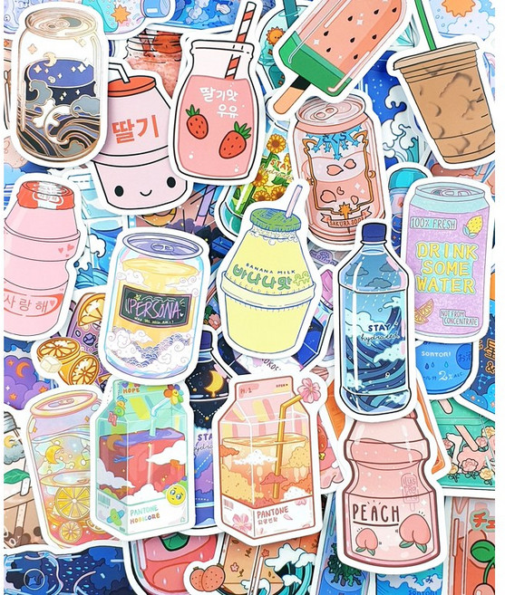 음료스티커 다꾸 세트 vol 1 우유 디저트 음식 인스 커피 귀여운 다이어리 꾸미기, A형/50장