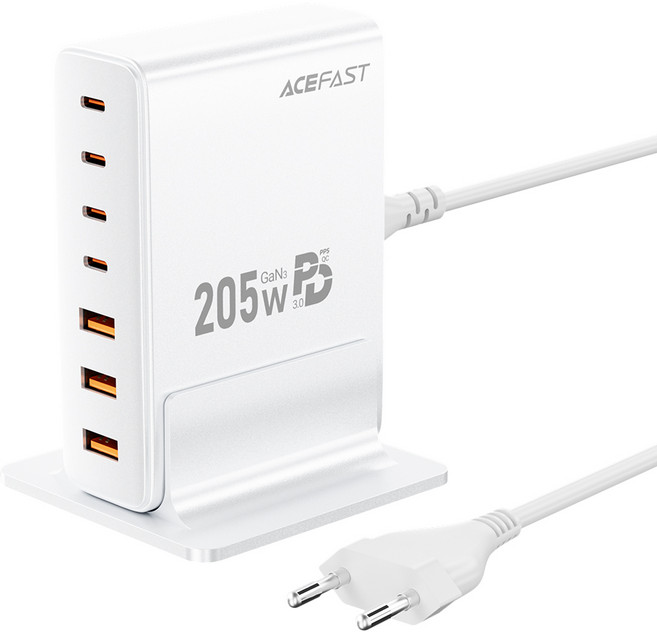 ACEFAST 205W GaN 4C3A 7포트 C타입 고속 충전기 PD3.0 PPS QC 초고속 멀티충전기, 1개, 화이트