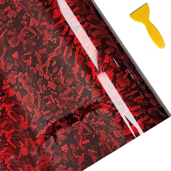 HahnRay자동차 카본시트지 6D단조 탄소섬유 비닐 랩 자동차실내 우드랩핑지 밝은빨간색 30x150cm(부가 스크레이퍼), 1개