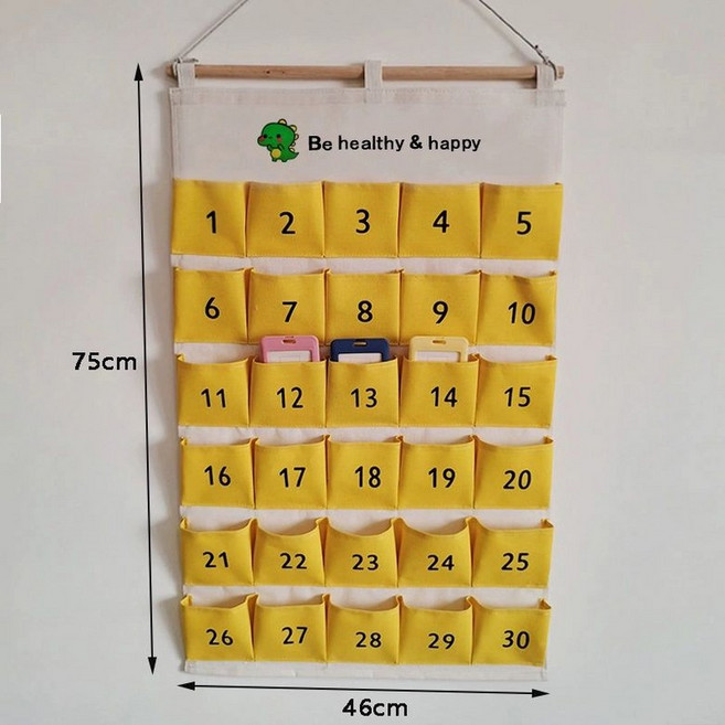 달력 포켓 벽걸이 수납 정리 패브릭 보관 용돈, 1개, AA 옐로우 30포켓