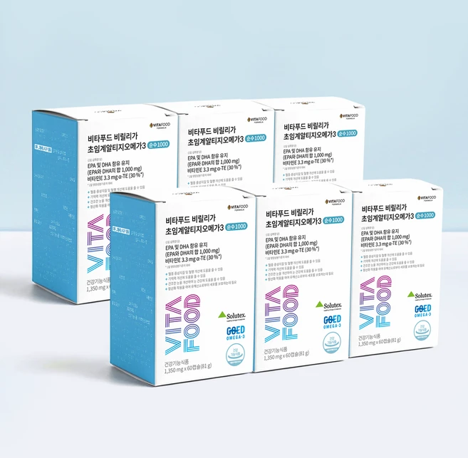 비타푸드 비릴리가 초임계 알티지 오메가3 순수 1000 고함량 임산부 EPA DHA 360캡슐 6박스, 60정 - 쿠팡