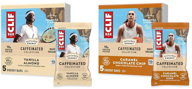 CLIF BAR Caffeinated Collection - 캐러멜 초콜릿 칩 및 바닐라 아몬드 맛 - 유기농 귀리로 제작 - 에너지 바 - GMO 프리 - 식물 기반 단백질, CLIF BAR Caffeinated Collectio
