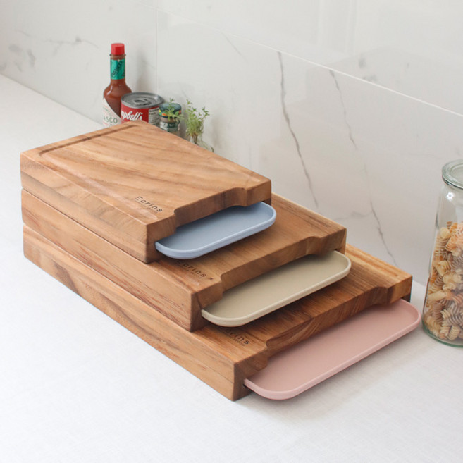 [에타홈] 에크렌 레인트리 서랍형 도마 3size 4color, 중-블루, 중-블루