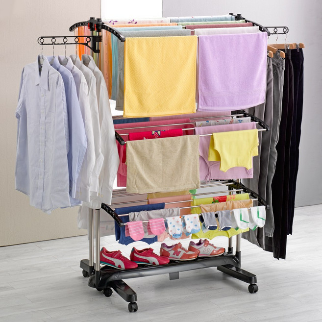 튼튼한 프리미엄 이불 이동식 접이식 빨래건조대 6단 (2color), 블랙, 블랙