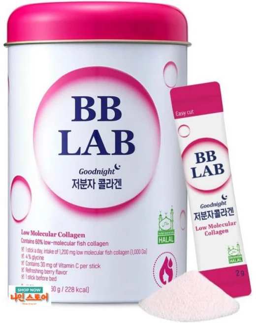 B비비 랩 굿나잇 저분자 콜라겐 파우더 스틱 할랄 인증 해상콜라겐 피쉬콜라겐 펩타이드 비타민C 글라이신 빠른 흡수 믹스베리맛 미국내수용, 1개, 60g - 쿠팡