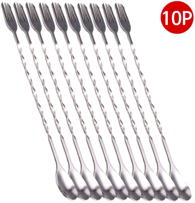 카페 칵테일 바스푼 32cm 10개입 세트 홈텐딩 머들러 롱스푼, 10개, 실버 32cm