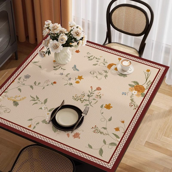 해피유통 정사각 방수 발유 가죽 테이블 매트 사각 테이블보 티 테이블보 jhwj, 65x65cm, 사각테이블-빈티지플라워, 1개